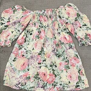 Faithfull the Brand size L USA 8 women’s linen Dress with Pink and Green Accents